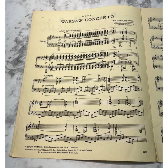 Warsaw Concerto Vintage Piano Solo Sheet Music Richard Addinsell 1942 - Picture 2 of 6